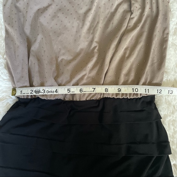 b.too | one-shoulder brown and black rhinestoned dress cinched waist size small - Picture 9 of 11